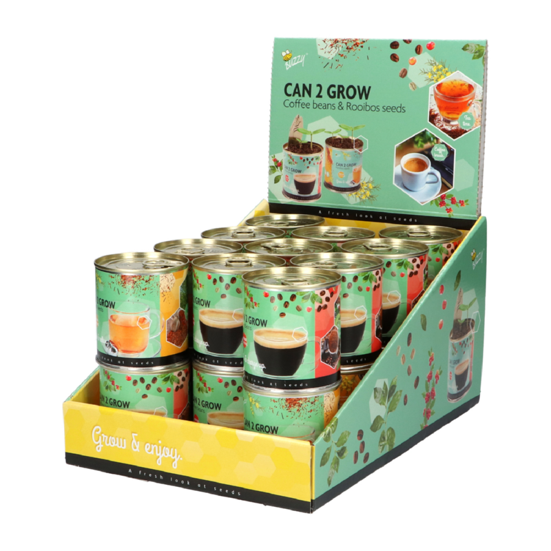 Buzzy® Display Can 2 Grow Koffie & Thee 22st